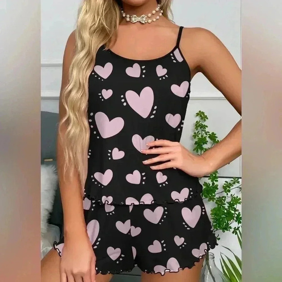 Pajama Set Heart Print Backless - Picture 2 of 3